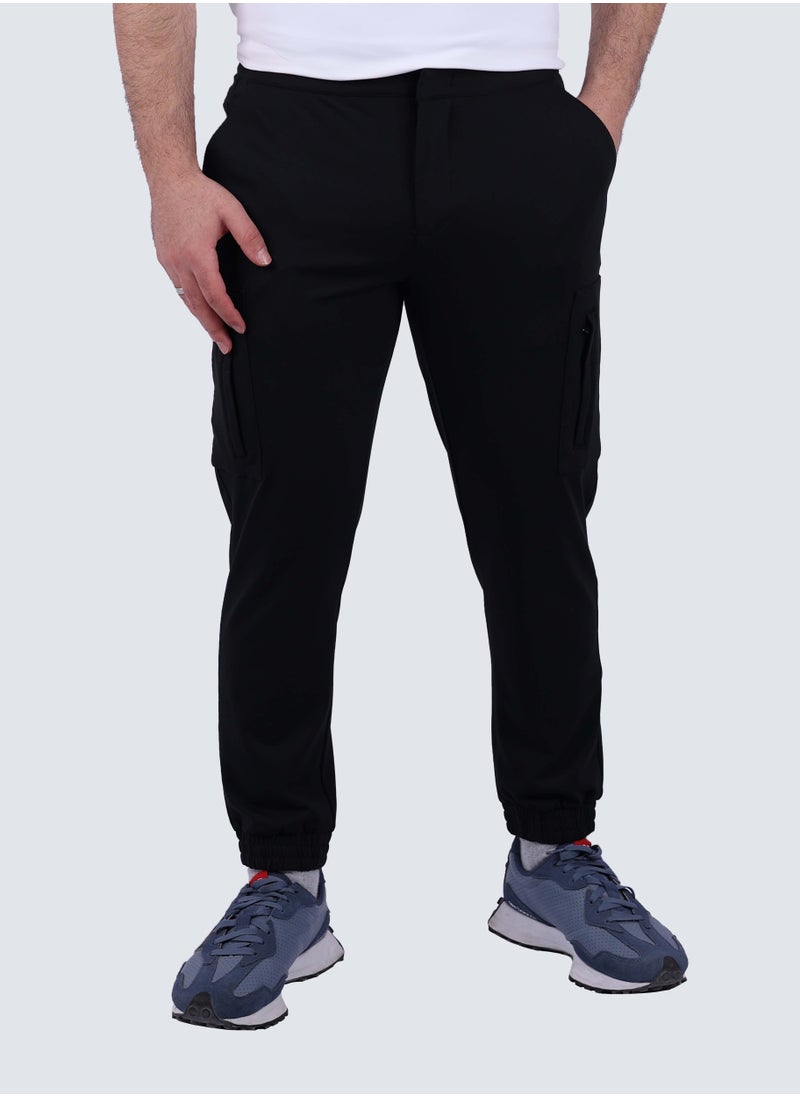 SELECTED - Men's Stretch Flat Front Cargo Pants in Black - Image 1