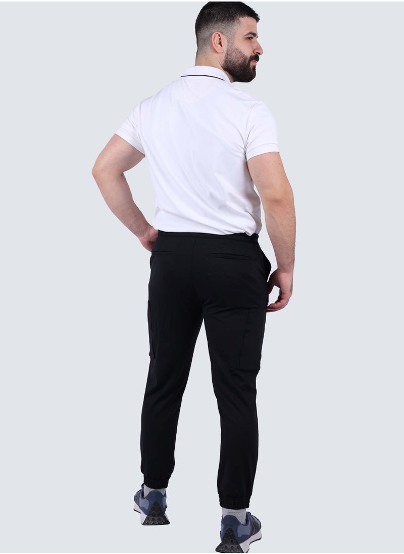 SELECTED - Men's Stretch Flat Front Cargo Pants in Black - Image 1