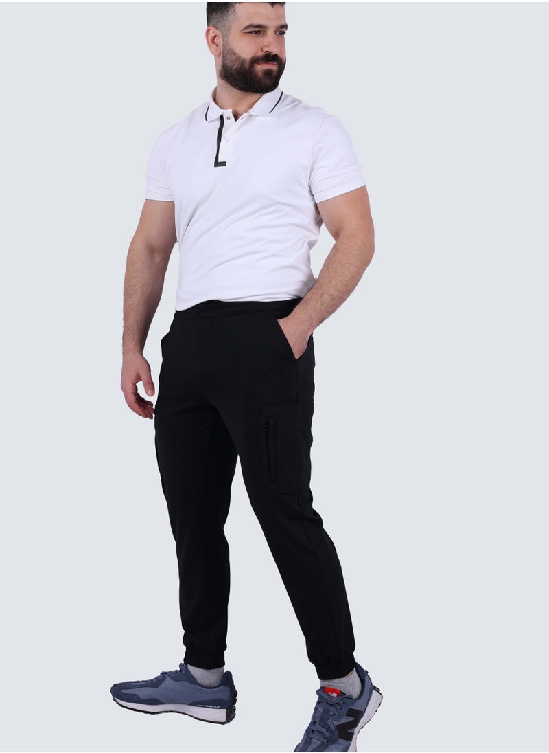 SELECTED - Men's Stretch Flat Front Cargo Pants in Black - Image 1