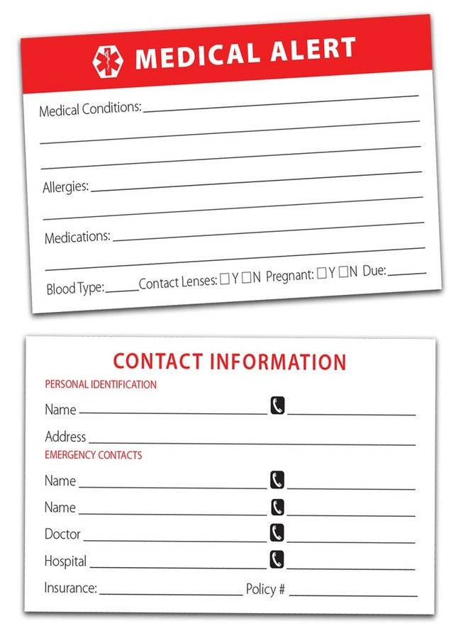 PILL THING Medical Alert ID Wallet Card - 10 Pack for Emergencies Heavyweight Card Stock Bright Red Easy to Read Made In USA Could save your Life - Image 3