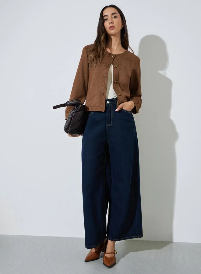 Styli Brown Suede Look Buttoned Jacket