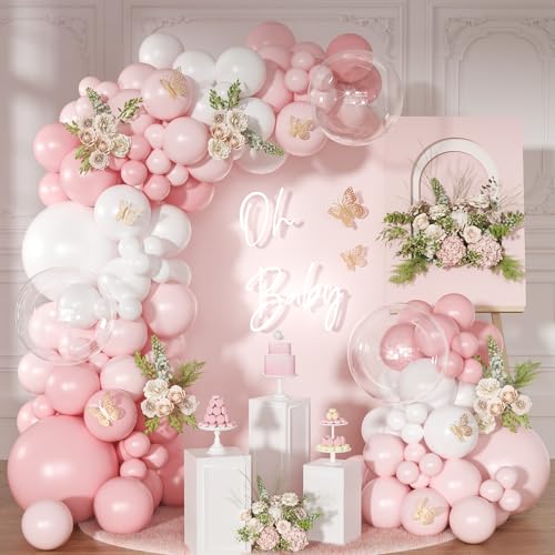 NUTTYBASH Light Pink Balloon Arch Kit 126Pcs Baby Pink and White Balloon Garland Kit for Wedding Birthday Baby Shower Gender Reveal Bridal Shower Party Decorations - Image 1
