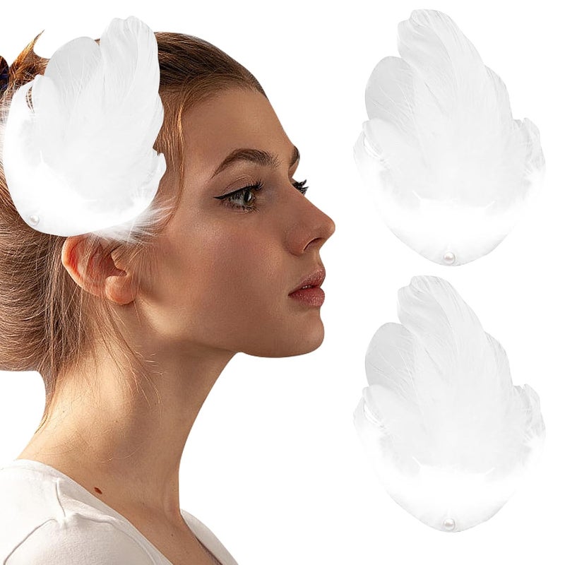 CANIPHA 2Pcs White Feather Hair Clips Swan Lake Headpieces Feather Hair Accessories for Women Bride Wedding