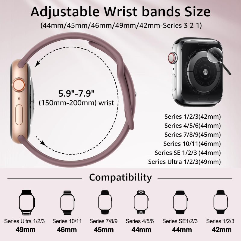 AMSKY 6 Pack Sport Bands Compatible with Apple Watch Band 38mm 40mm 41mm 42mm 44mm 45mm 49mm 46mm,Silicone Waterproof Strap for iWatch Apple Watch Series 11 10 9 Ultra 8 7 6 5 4 3 2 1 SE Women Men - Image 2