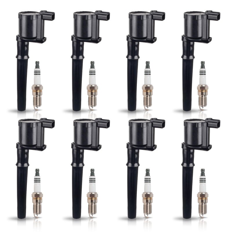 ENA Ignition Coils Pack Platinum Spark Plug Set Compatible with Ford Mustang 19992014 Lincoln Navigator 19992004 Aviator 20032005 Continental 19982002 46L 54L V8 for DG543 SP493 Set of 8