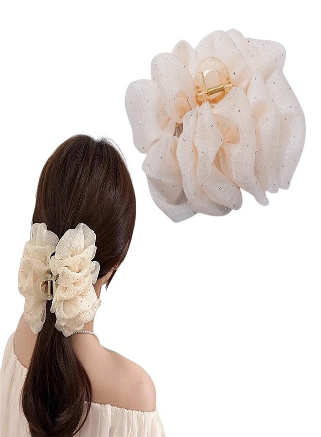 LYKAA Elegant Ruffle Design Hair Clutcher - Durable and Comfortable Large Claw Clips For Thick Hair, Wide -open Nonslip Anti-Fall Ponytail Holder Hair Accessories For Women Girls - 1 Pcs YELLOW - Image 1