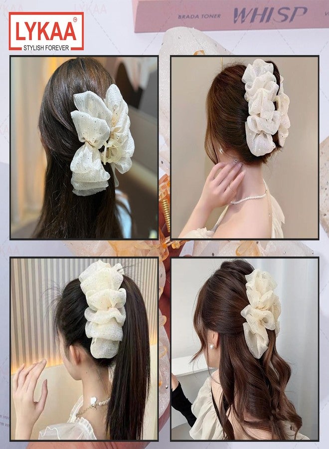 LYKAA Elegant Ruffle Design Hair Clutcher - Durable and Comfortable Large Claw Clips For Thick Hair, Wide -open Nonslip Anti-Fall Ponytail Holder Hair Accessories For Women Girls - 1 Pcs YELLOW - Image 4