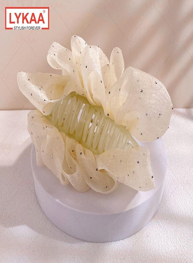 LYKAA Elegant Ruffle Design Hair Clutcher - Durable and Comfortable Large Claw Clips For Thick Hair, Wide -open Nonslip Anti-Fall Ponytail Holder Hair Accessories For Women Girls - 1 Pcs YELLOW - Image 5