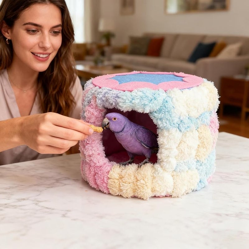 قفص بيت طائر شتوي وردي مع وسادة مأوى دافئ للببغاء كوكاتيل كونيور - Image 4