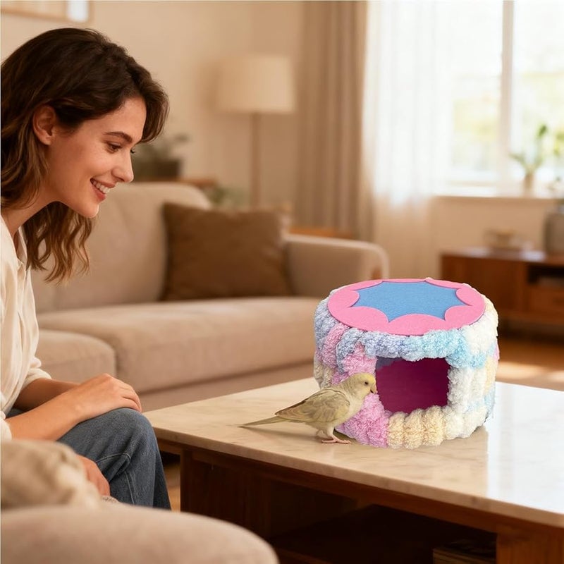 قفص بيت طائر شتوي وردي مع وسادة مأوى دافئ للببغاء كوكاتيل كونيور - Image 3