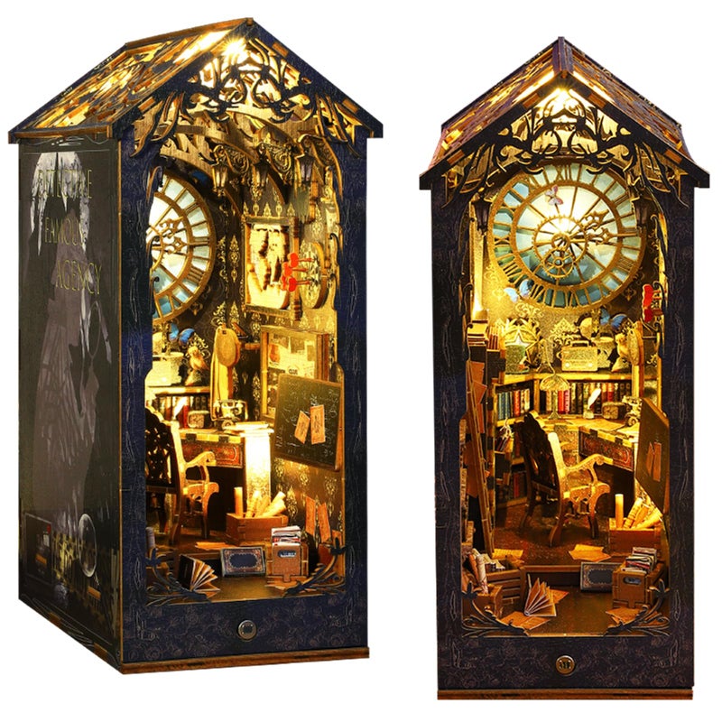 ISSEVE DIY Book Nook Kit, 3D Wooden Puzzle DIY Miniature House Kit for Booknook Shelf Insert Decoration, Magic Book House Stand Bookshelf Dollhouse for Adults with Sensor Light (Detective Agency) - Image 2