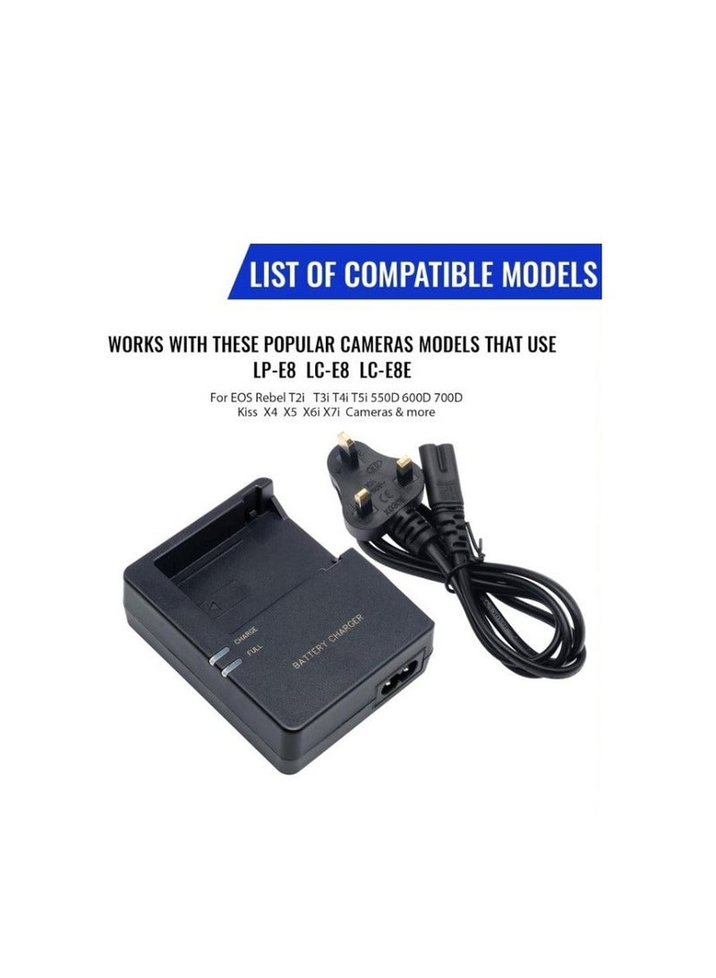 LC-E8 Quick Battery Charger Compatible with LC-E8 LP-E8 Battery for Canon EOS Rebel T2i T3i T4i T5i 550D 600D 650D 700D X4 X5 X6 X6i X7i, Not for Rebel T2, T3, T4, T5 - Image 3