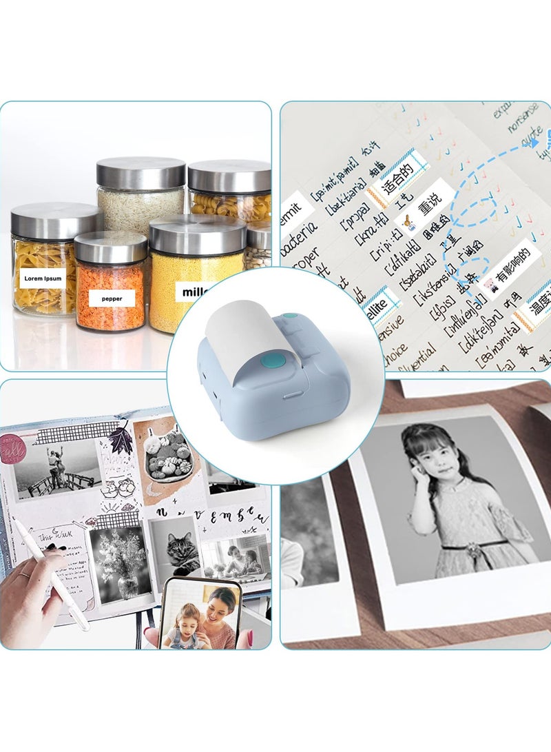 Portable Mini Printer, Mini Thermal Printer Bluetooth Photo Printer Inkless Pocket Printer with 7 Rolls of Paper for Picture/Label/Memo/Receipt (Blue) - Image 2