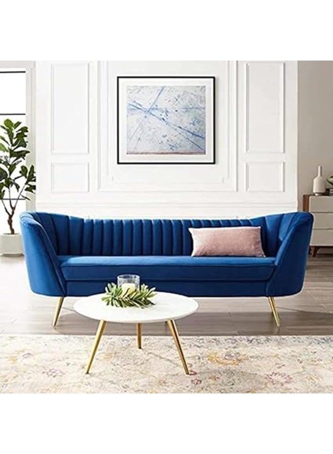 Comfynest Mid-Century Modern Chesterfield Sofa in Velvet with Sleek Golden Metal Legs - Ideal for Living Room, Bedroom, or Office Use (Blue, 4 Seater)  - Image 1