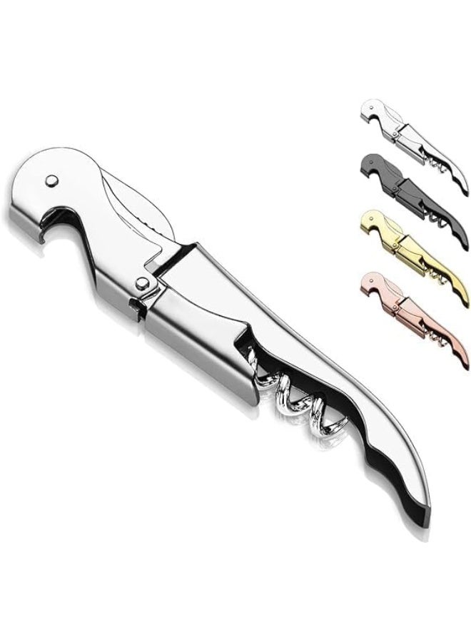 Bottle Opener Wine Key with Foil Cutter Stainless Steel Classic All-in-One Double-Hinged Waiter Corkscrew for Beer Wine Bar Restaurant Set of 1 Silver - Image 1