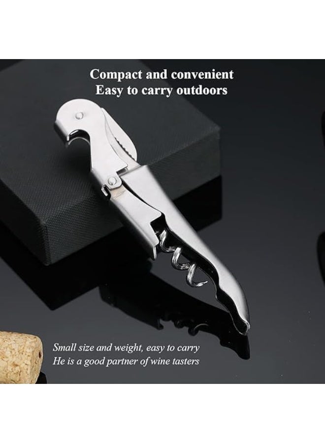 Bottle Opener Wine Key with Foil Cutter Stainless Steel Classic All-in-One Double-Hinged Waiter Corkscrew for Beer Wine Bar Restaurant Set of 1 Silver - Image 3