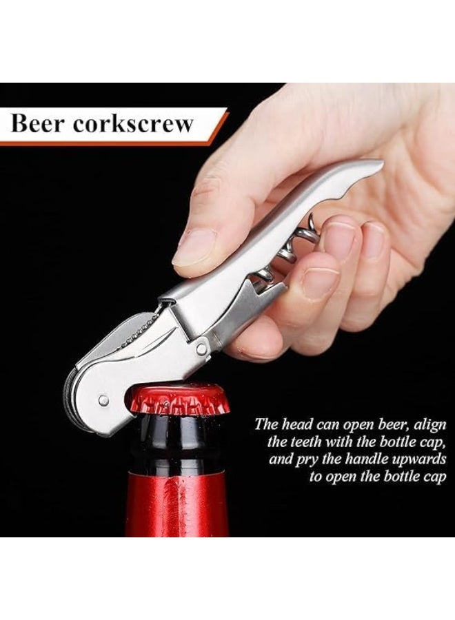 Bottle Opener Wine Key with Foil Cutter Stainless Steel Classic All-in-One Double-Hinged Waiter Corkscrew for Beer Wine Bar Restaurant Set of 1 Silver - Image 5
