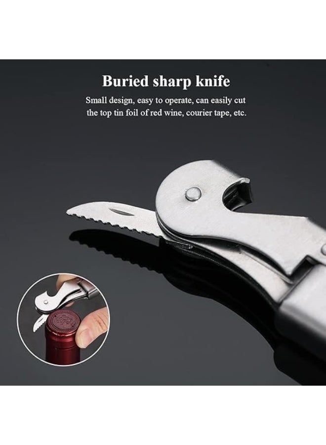 Bottle Opener Wine Key with Foil Cutter Stainless Steel Classic All-in-One Double-Hinged Waiter Corkscrew for Beer Wine Bar Restaurant Set of 1 Silver - Image 4