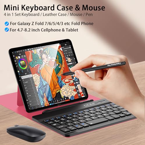 voppton for Samsung Galaxy Z Fold 7 6 5 Keyboard and Mouse Portable Mini Bluetooth Keyboard with Leather Case and Capacitive Pen 4 in 1 Set for Z Trifold Fold7 Accessories - Image 3