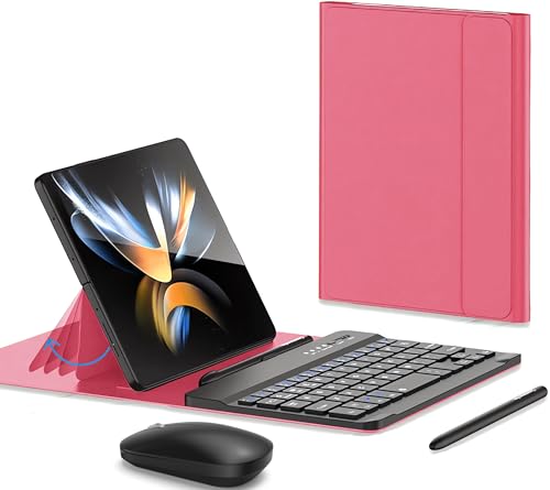 voppton for Samsung Galaxy Z Fold 7 6 5 Keyboard and Mouse Portable Mini Bluetooth Keyboard with Leather Case and Capacitive Pen 4 in 1 Set for Z Trifold Fold7 Accessories - Image 1