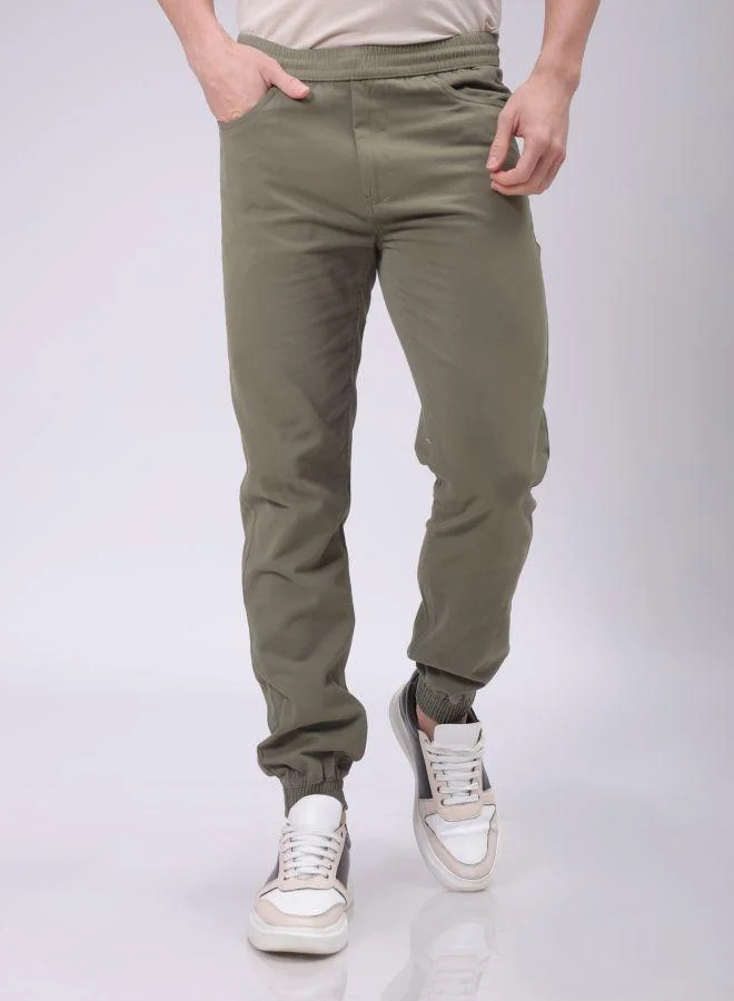 Men Slim Fit Solid Mid-Rise Elasticated Linen Jogger Trouser