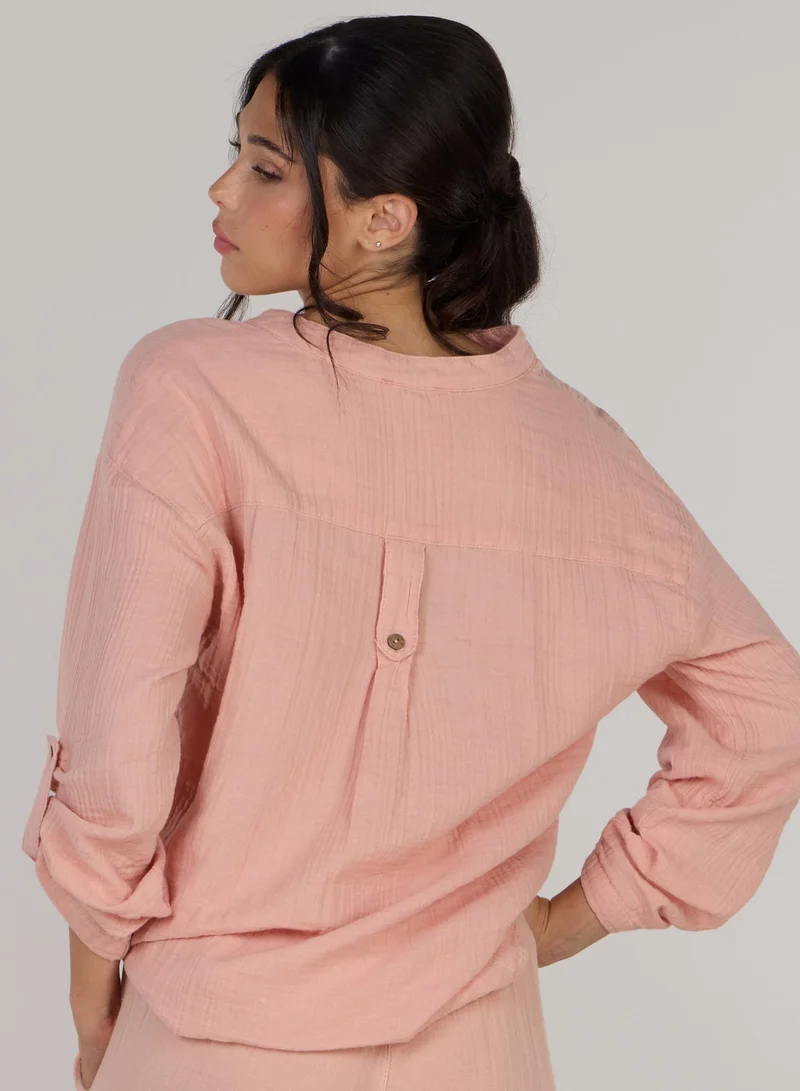 Just Nature Peach Relaxed V-Neck Long Sleeve Top for Women | Best Price UAE