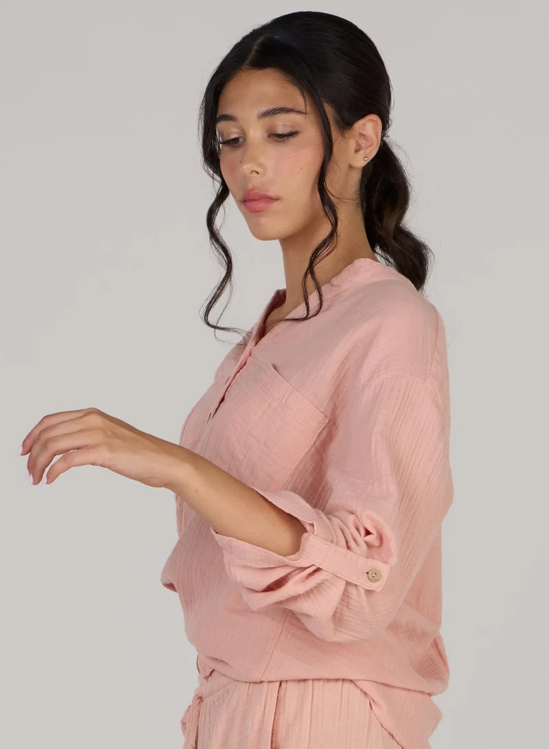 Just Nature Peach Relaxed V-Neck Long Sleeve Top for Women | Best Price UAE