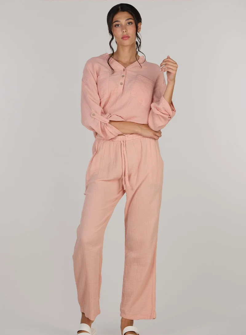 Just Nature Relaxed V-Neck Long Sleeve Top