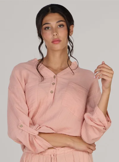 Just Nature Relaxed V-Neck Long Sleeve Top