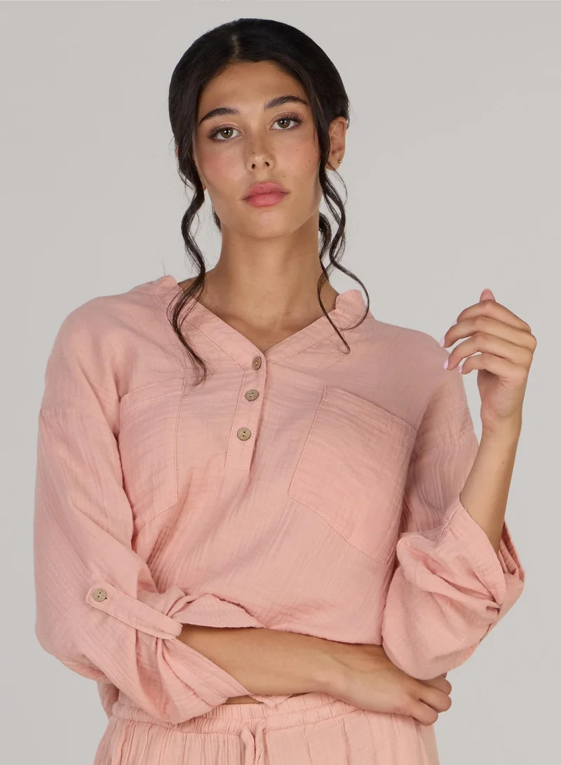 Just Nature Relaxed V-Neck Long Sleeve Top