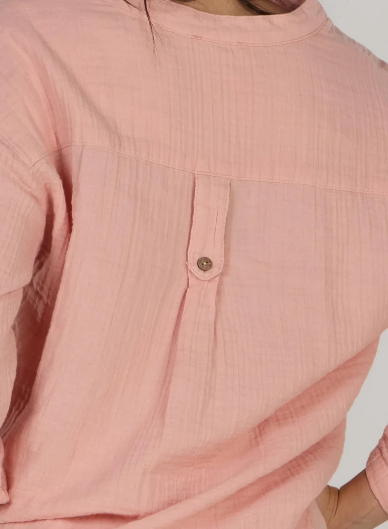 Just Nature Peach Relaxed V-Neck Long Sleeve Top for Women | Best Price UAE