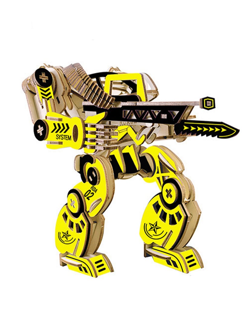 Children's Educational Toy Laser Wooden 3D Assembly Model Robot(Yellow Mechanical Armor 217Pcs) - Image 1