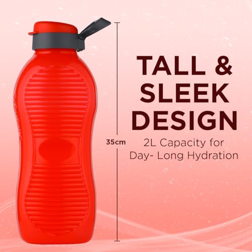 SOPL-OLIVEWARE Oliveware King Premium Plastic Water Bottle | Sturdy with Holder | BPA Free with 100% Leak Proof | 2 Litre - Set of 1 (Red) - Image 2