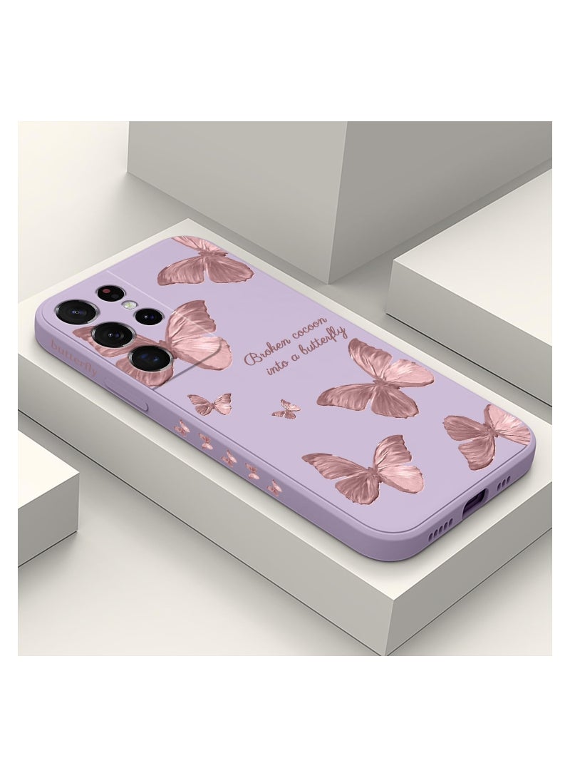 for Samsung S21 Ultra Case, for Samsung Galaxy S21 Ultra Case Butterfly Floral Astronauts Creative Sides Phone Cover Fashionablee Designs Soft Silicone Slim S21 Ultra Case-Butterfly Purple - Image 1