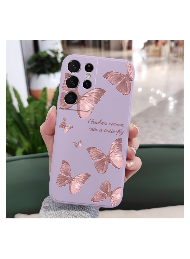 for Samsung S21 Ultra Case, for Samsung Galaxy S21 Ultra Case Butterfly Floral Astronauts Creative Sides Phone Cover Fashionablee Designs Soft Silicone Slim S21 Ultra Case-Butterfly Purple - Image 2