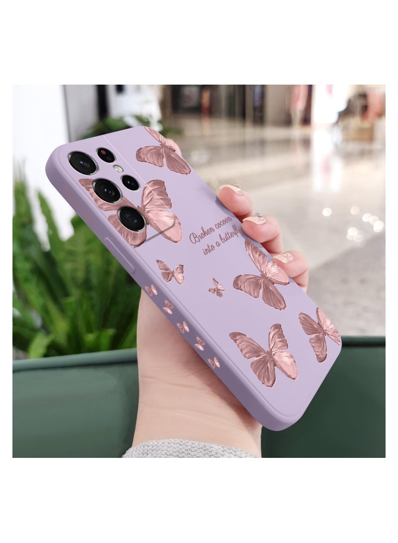 for Samsung S21 Ultra Case, for Samsung Galaxy S21 Ultra Case Butterfly Floral Astronauts Creative Sides Phone Cover Fashionablee Designs Soft Silicone Slim S21 Ultra Case-Butterfly Purple - Image 3