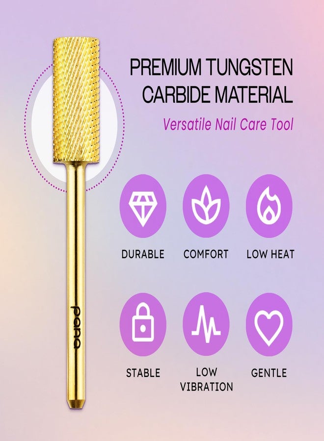 PANA 1/8" SPECIAL SIZE Large Flat Top Safety Carbide Nail Drill Bit for Gel Polish & Acrylic Removal Nail Salon Manicure Pedicure E-File (Large Barrel - Gold, Medium) EXTRA THICK SHANK - Image 5
