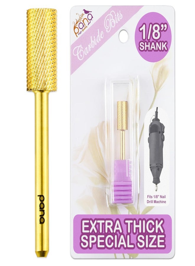 PANA 1/8" SPECIAL SIZE Large Flat Top Safety Carbide Nail Drill Bit for Gel Polish & Acrylic Removal Nail Salon Manicure Pedicure E-File (Large Barrel - Gold, Medium) EXTRA THICK SHANK - Image 1