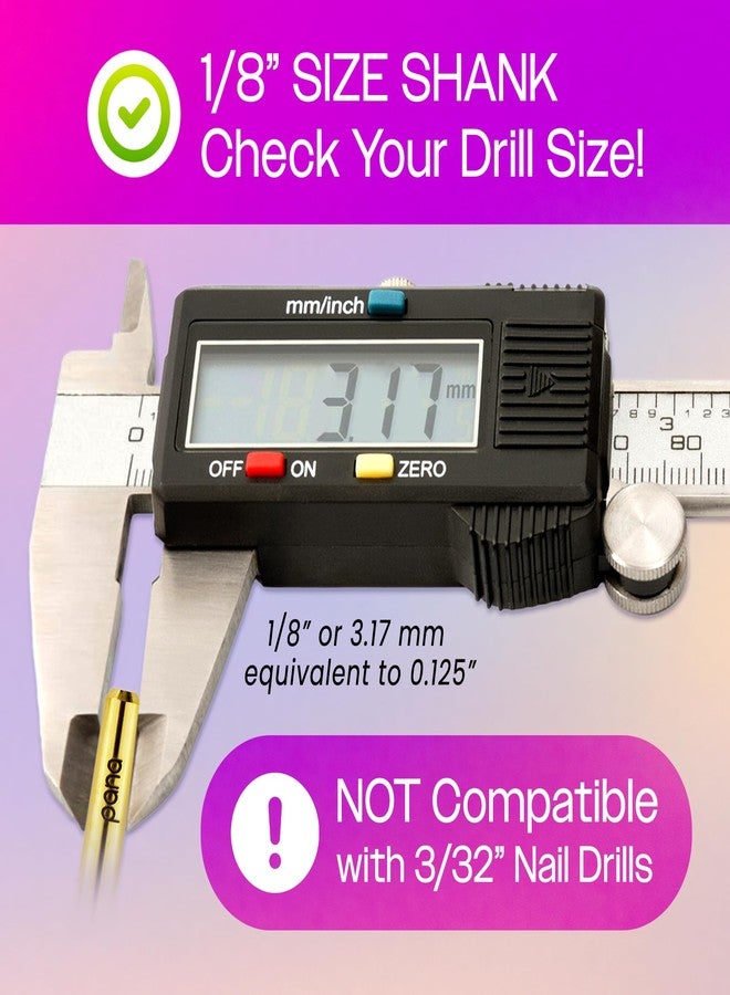 PANA 1/8" SPECIAL SIZE Large Flat Top Safety Carbide Nail Drill Bit for Gel Polish & Acrylic Removal Nail Salon Manicure Pedicure E-File (Large Barrel - Gold, Medium) EXTRA THICK SHANK - Image 3