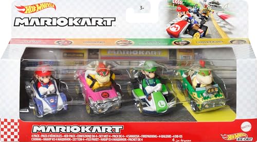 Hot Wheels Mario Kart Toy Vehicle 4-Pack, Collectible Set of 4 Fan-Favorite Characters Includes 1 Exclusive Model - Image 3