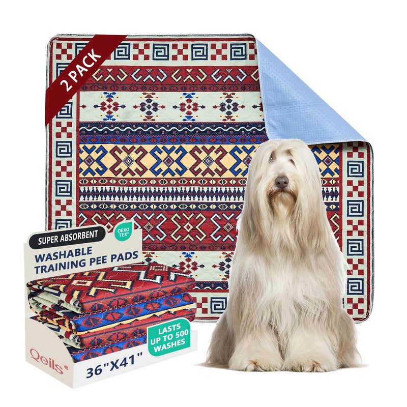 Qeils Washable Pee Pads, Reusable Puppy Pads Super Absorbent Leakproof Dog Training Pads, Non-Slip Wee Wee Pads for Crate, Floor, Potty Pads Feeding Mat Dog Pee 2 Pack 36"x41" - Image 1
