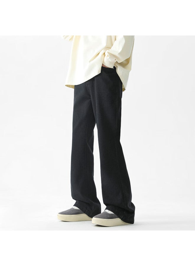 Maybeyond Men's Autumn And Winter Slim Fit Flared Jeans High Waist Pants Ma27 Black XL - Image 3
