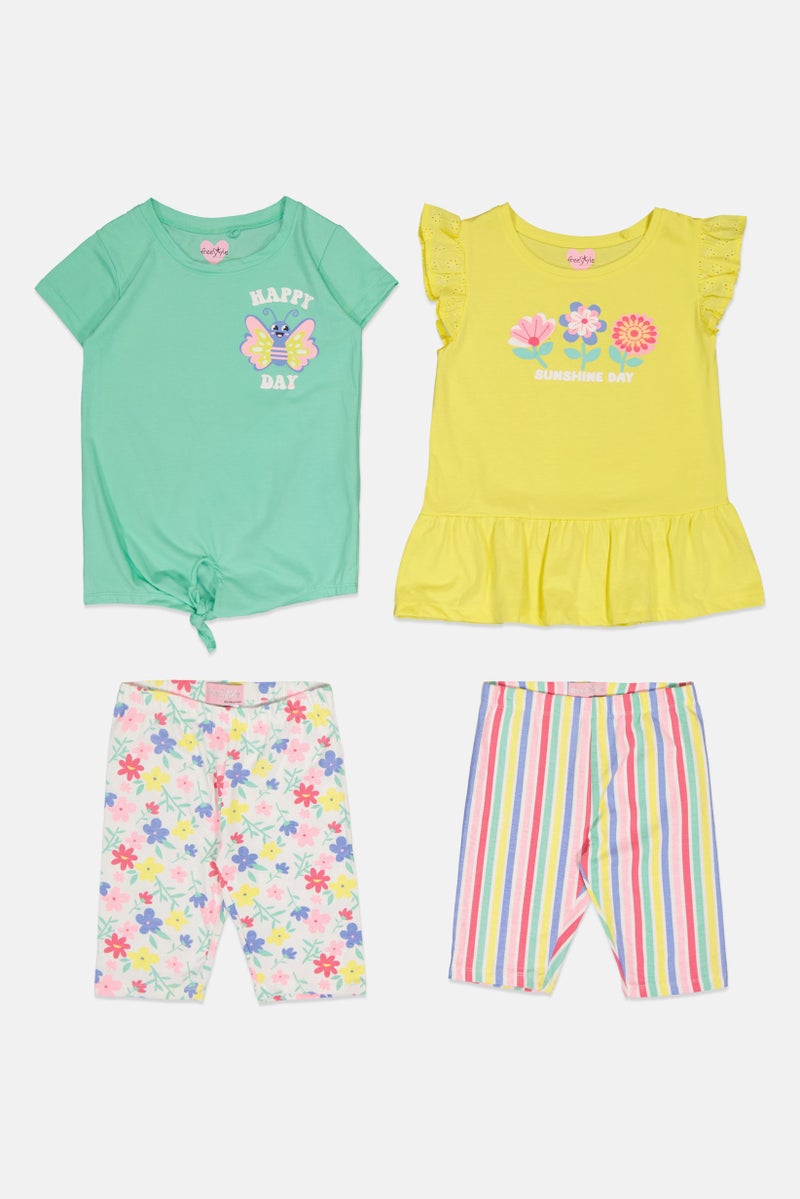 Freestyle طقم تي شيرت وشورتات بناتي للأطفال 4 قطع، متعدد الألوان - Image 2