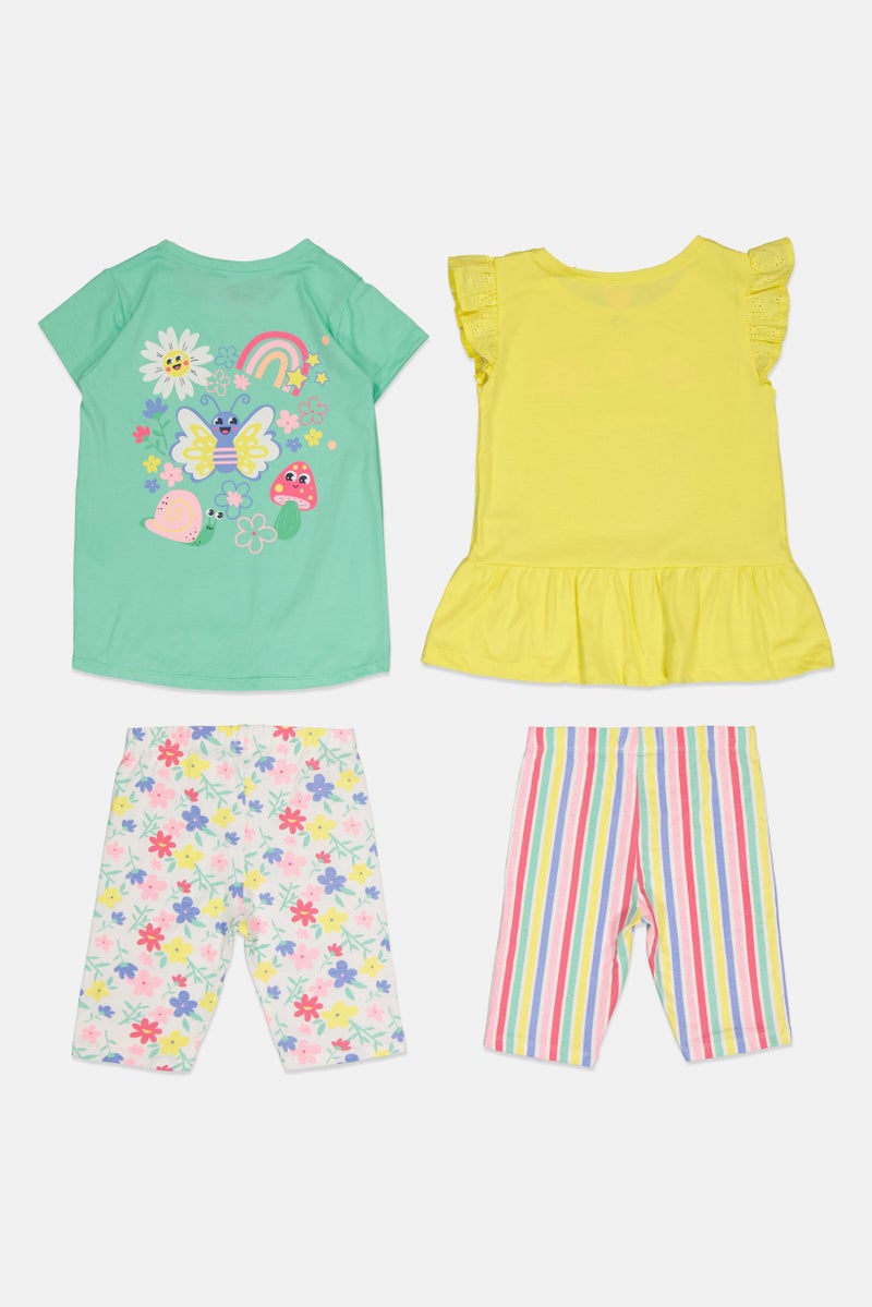 Freestyle طقم تي شيرت وشورتات بناتي للأطفال 4 قطع، متعدد الألوان - Image 4