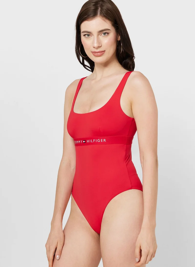 TOMMY HILFIGER Logo Detail High Leg Swimsuit