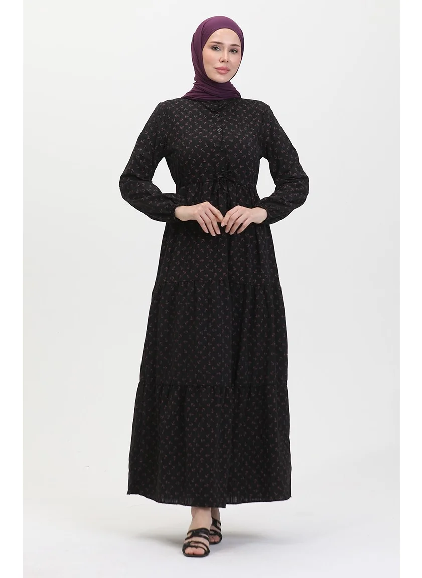 Sefa Merve Anchor Patterned Dress 0400-05 Black Plum