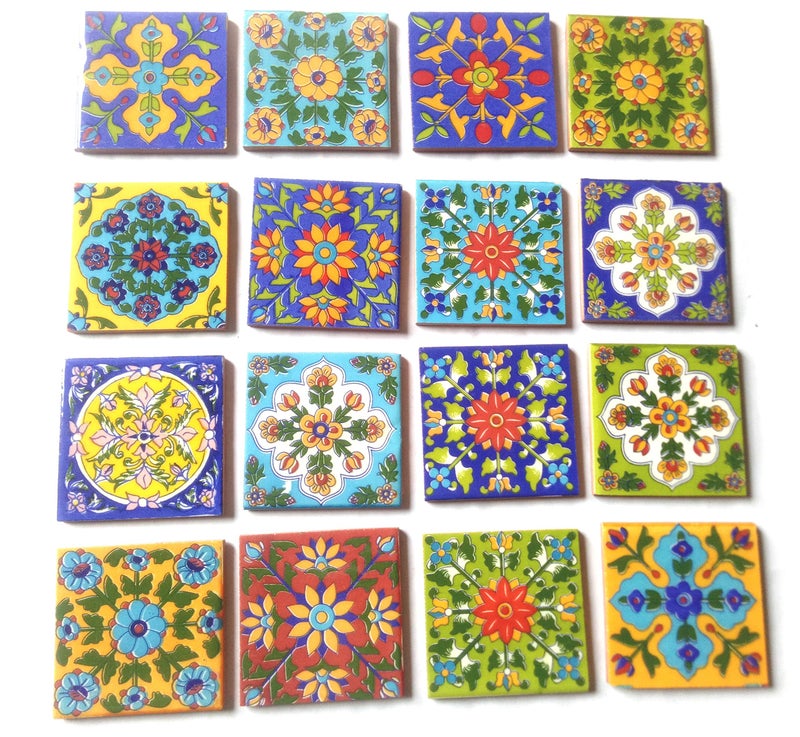 Shiv Kripa Blue Pottery Shiv KRIPA Ceramic Decorative Mosaic Tile (3X3-inch, Multicolour) - Pack of 16 - Image 1