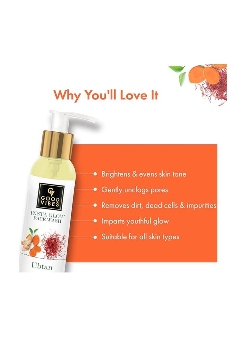 Good Vibes Good Vibes Ubtan Insta Glow Face Wash, 120 ml | Brightening, Soothing, Moisturizing Face Cleanser For All Skin Types | With Turmeric, Saffron, Vitamin B3 | No Parabens, Sulphates & Mineral Oil  - Image 2