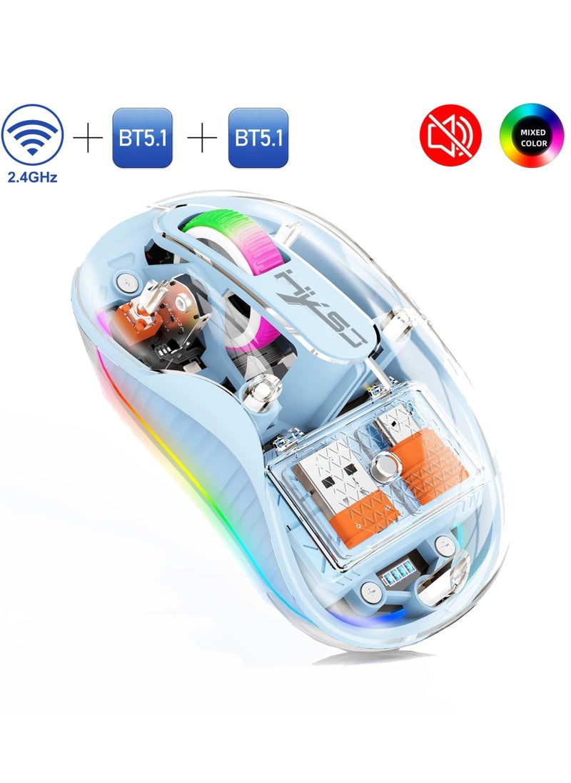 ماركة غير محددة ماوس لاسلكي شفاف، إضاءة خلفية RGB صامتة، ماوس ألعاب ثلاثي الوضع 2.4G وBT5.1، DPI قابل للتعديل، قابل لإعادة الشحن  - Image 1