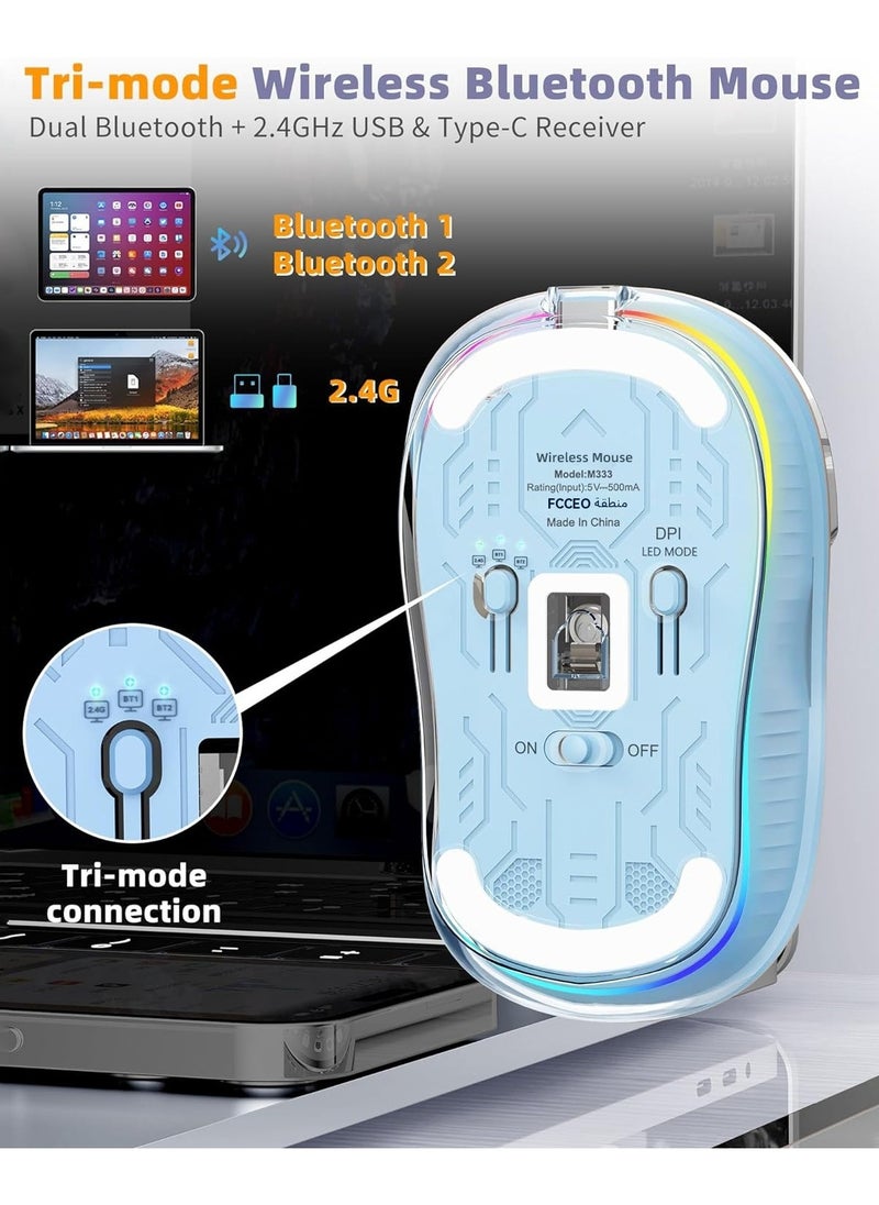 ماركة غير محددة ماوس لاسلكي شفاف، إضاءة خلفية RGB صامتة، ماوس ألعاب ثلاثي الوضع 2.4G وBT5.1، DPI قابل للتعديل، قابل لإعادة الشحن  - Image 2